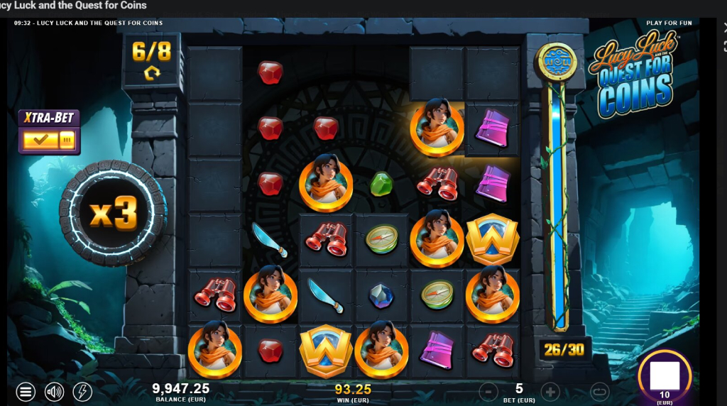 Screenshot from the free spins game of Lucy Luck and The Quest for Coins