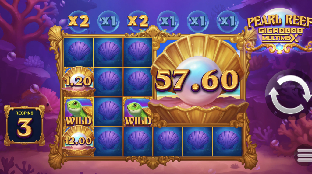 Skärmbild av bonusspelet i Pearl Reef Gigablox Multimax