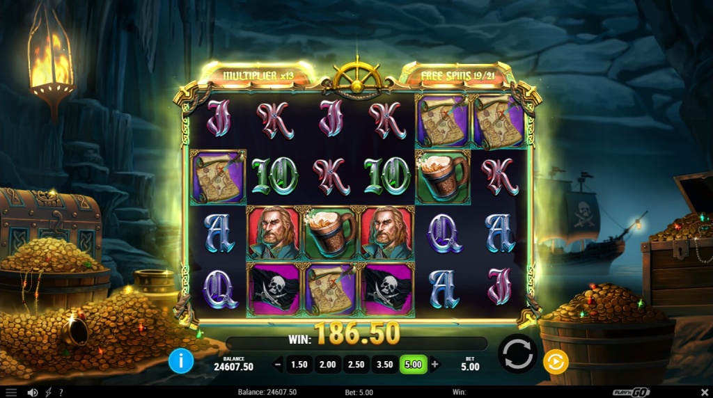 Screenshot from the free spins round of Sails of Riches