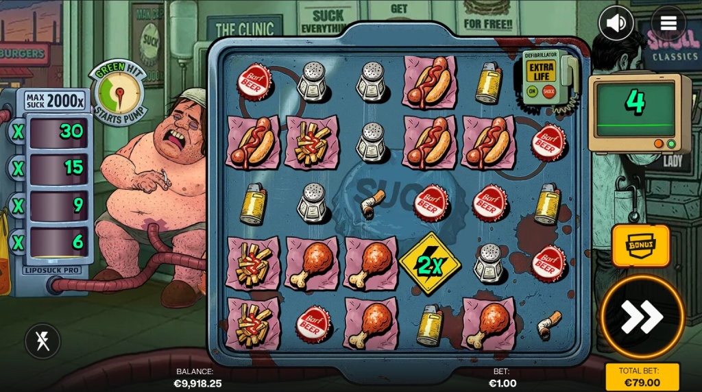 Screenshot from the Free Spins Feature of Suck
