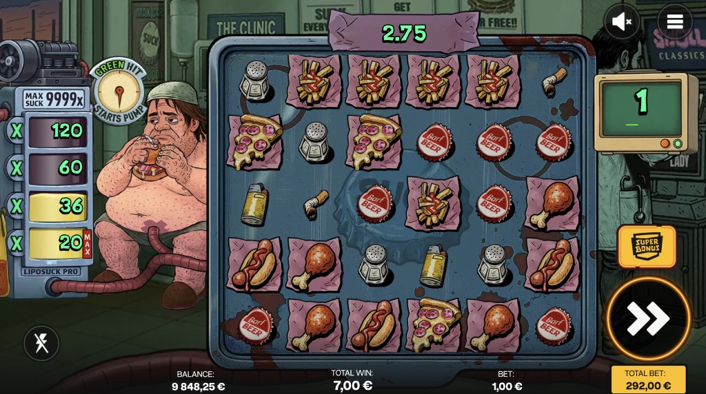 Skärmbild av Superbonus Free Spins i Suck