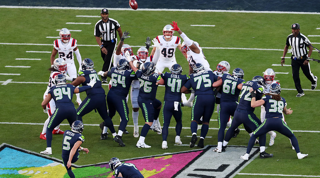 Jason Myers Kicks a Field Goal During the First Quarter of Super Bowl LX.
