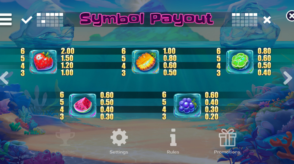 Screenshot from the Paytable of Tropicool 5