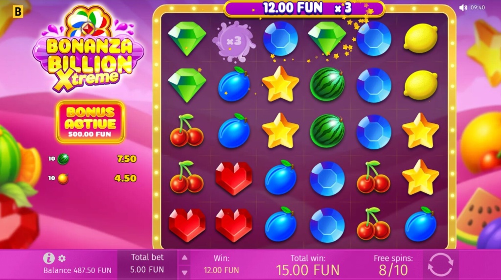 Screenshot from the free spins bonus round of Bonanza Billion Xtreme