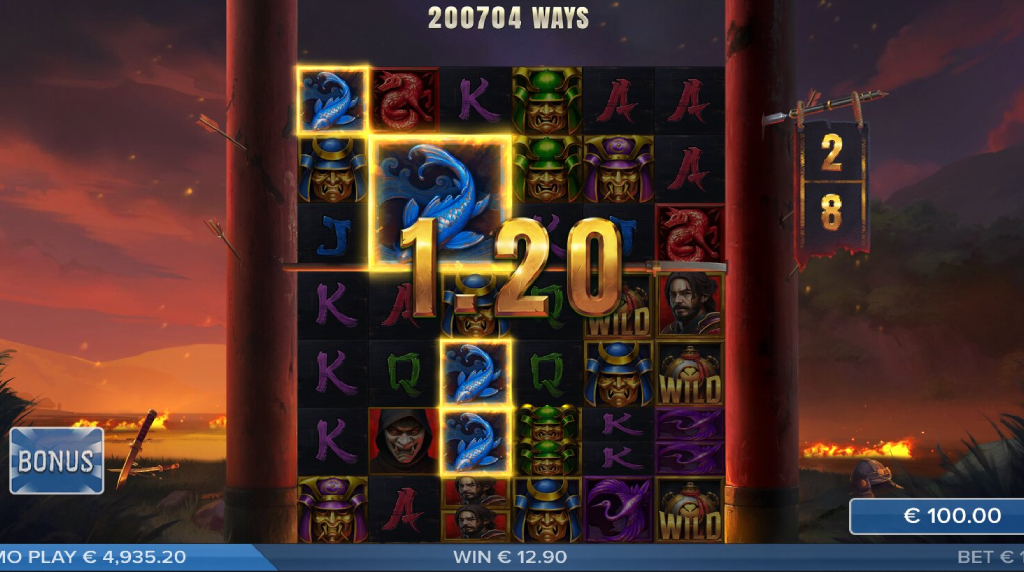 Screenshot from the Ninja Drops Feature of Bushido Gold