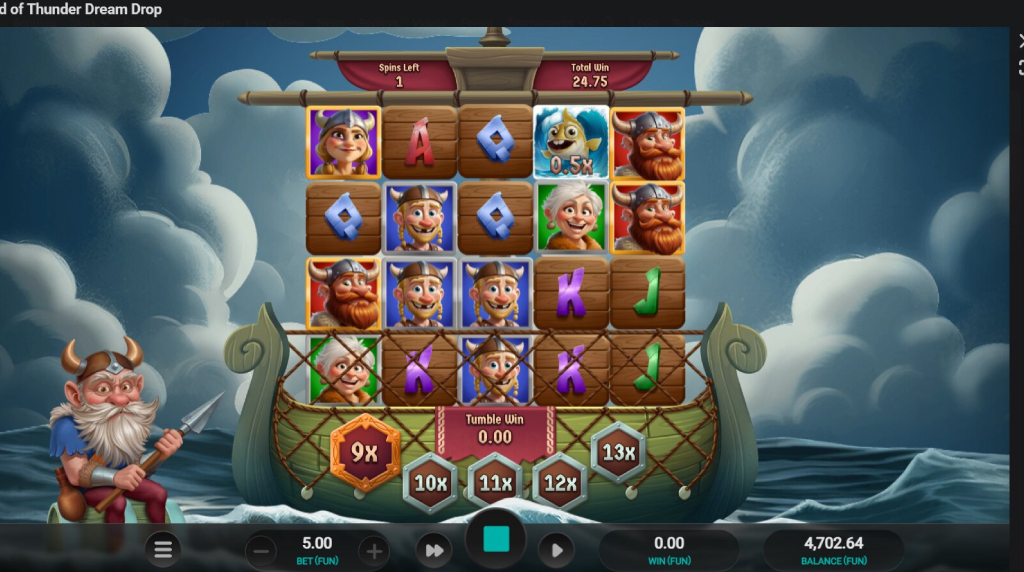 Screenshot from the free spins game of Cod of Thunder Dream Drop