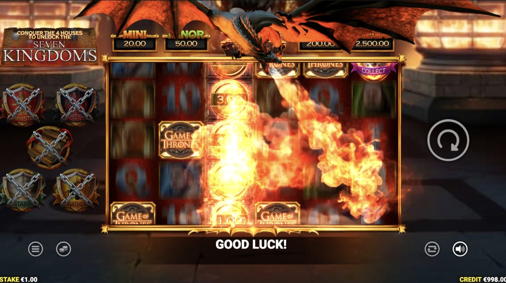 Skärmbild av bonusspelet i Game of Thrones slot