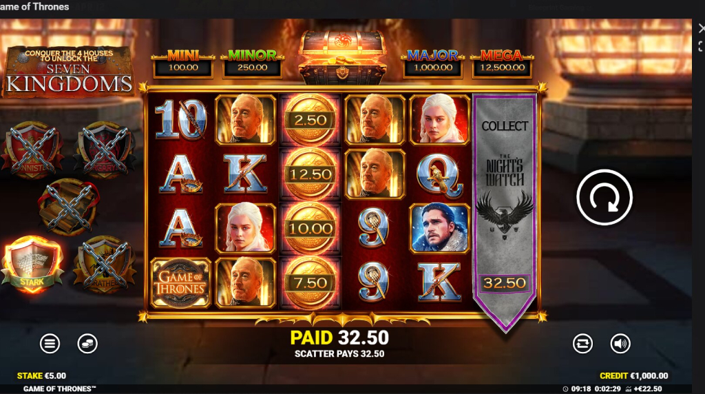 Screenshot from the New Game of Thrones Slot by Blueprint Gaming
