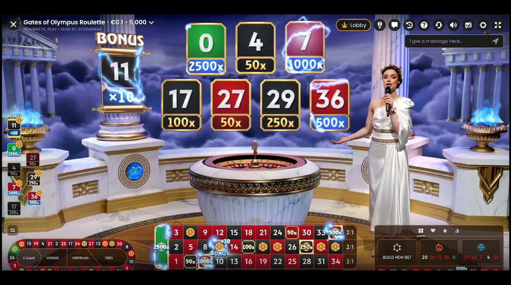 ​​​Screenshot from the New Gates of Olympus Roulette Live by Pragmatic Play