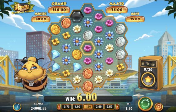 Skärmbild av det nya spelet Honey Rush Black and Yellow från Play’n GO