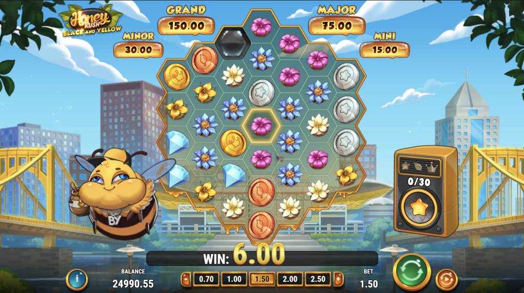 Skärmbild av det nya spelet Honey Rush Black and Yellow från Play’n GO
