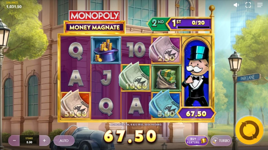 Screenshot from the New Monopoly Money Magnate Slot by Red Tiger