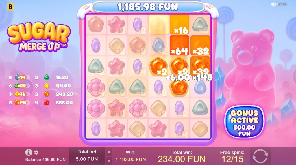 Screenshot from the free spins game of Sugar Merge Up
