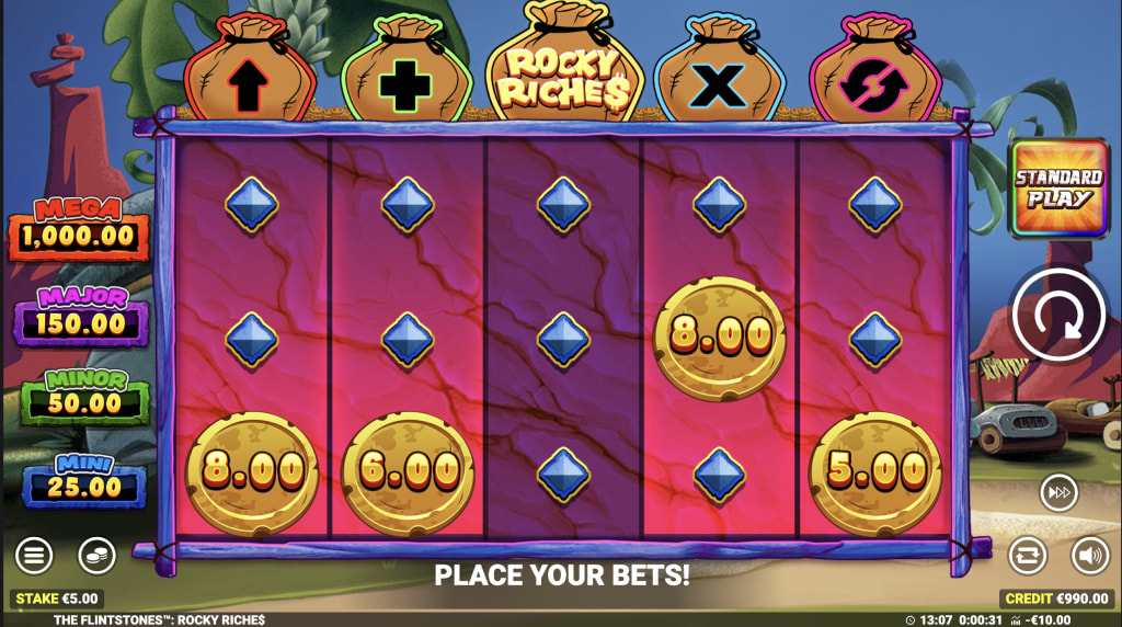 Skärmbild av bonusspelet i The Flintstones Rocky Riches