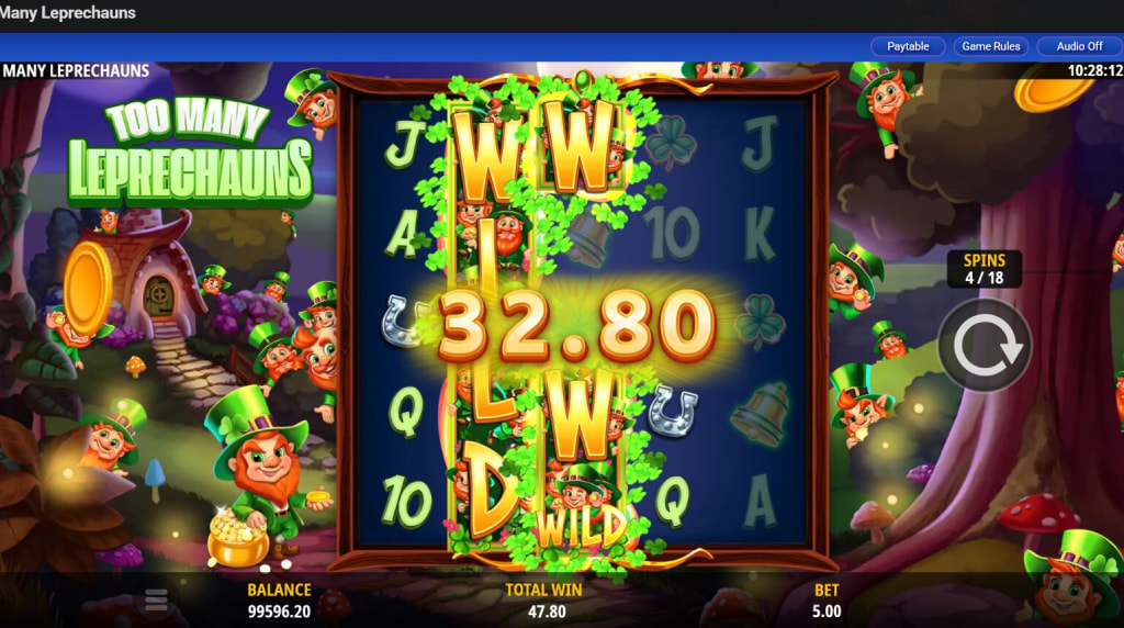 Screenshot from the free spins game of Too Many Leprechauns