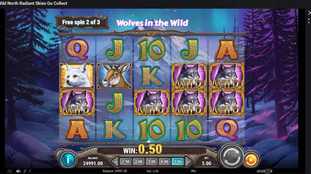 Screenshot from the Wolves in the Wild feature of Wild North Radiant Skies Go Collect