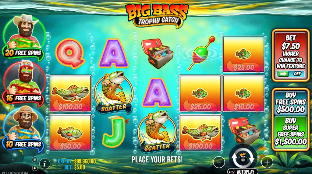 Screenshot from the New Big Bass Trophy Catch Slot by Pragmatic Play