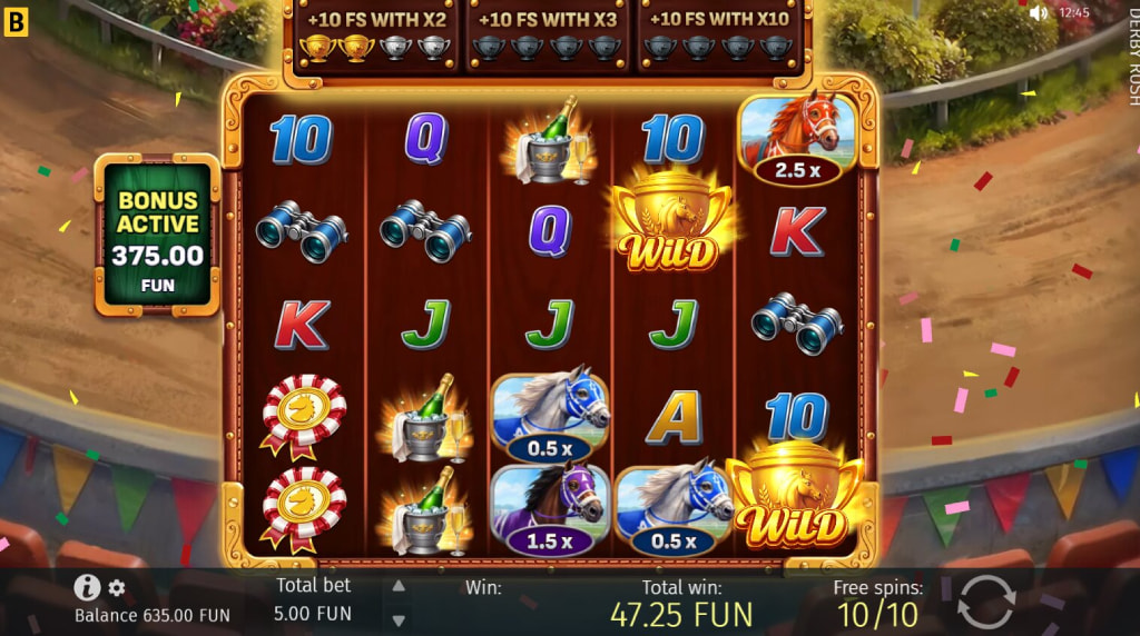 Screenshot from the Free Spins Game of Derby Rush