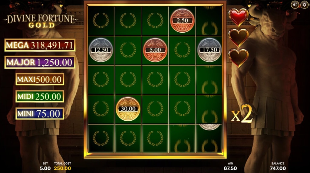 Screenshot from the Bonus Spins Round of Divine Fortune Gold