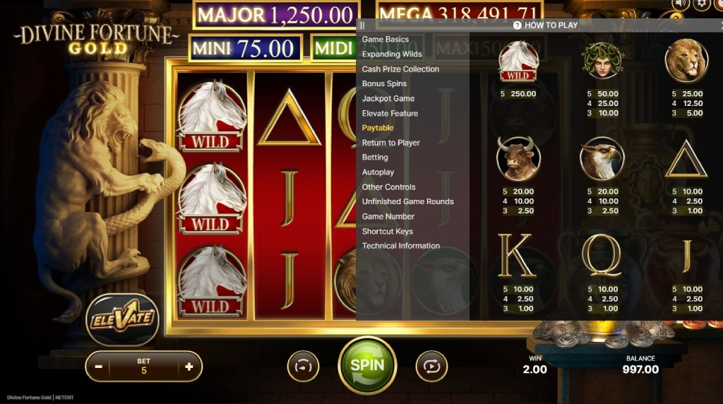 Screenshot from the Paytable of Divine Fortune Gold