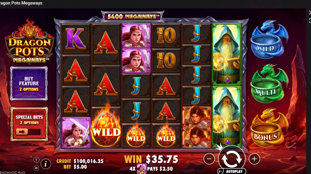 Screenshot from the New Dragon Pots Megaways Slot by Pragmatic Play