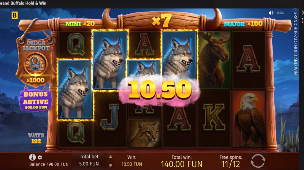 Screenshot from the free spins of Grand Buffalo Hold and Win