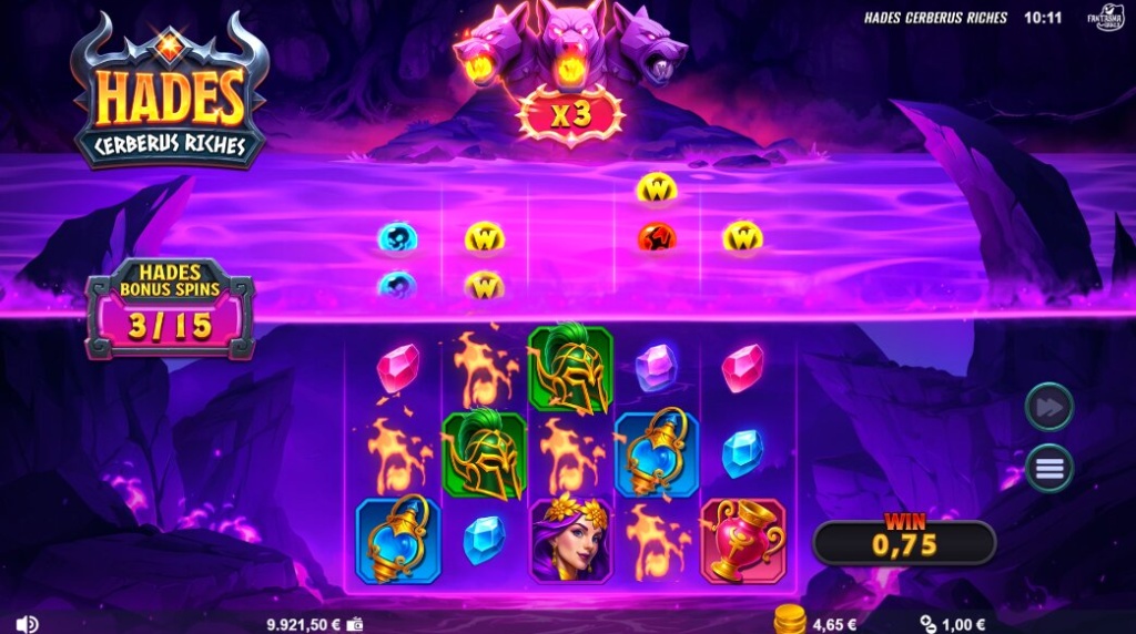 Screenshot from the Free Spins of Hades Cerberus Riches