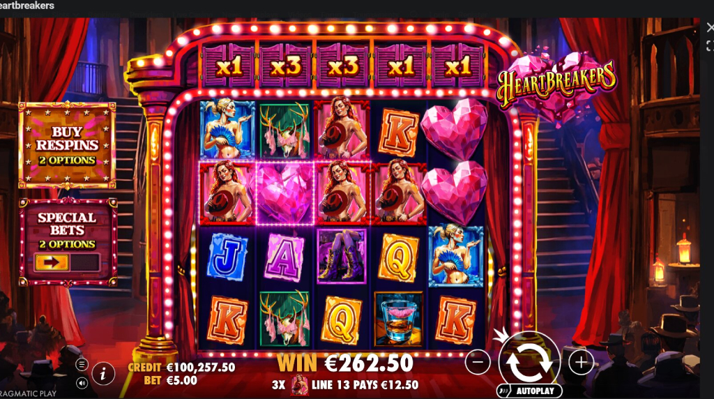 Screenshot from the New Heartbreakers Slot by Pragmatic Play
