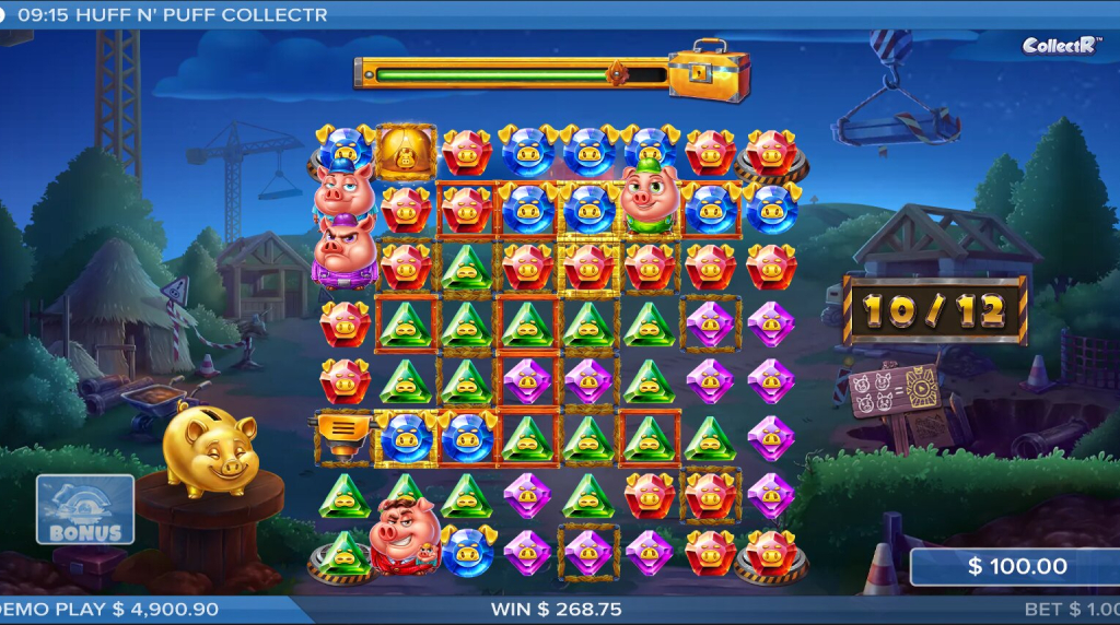 Screenshot from the Bonus Game of Huff N' Puff CollectR
