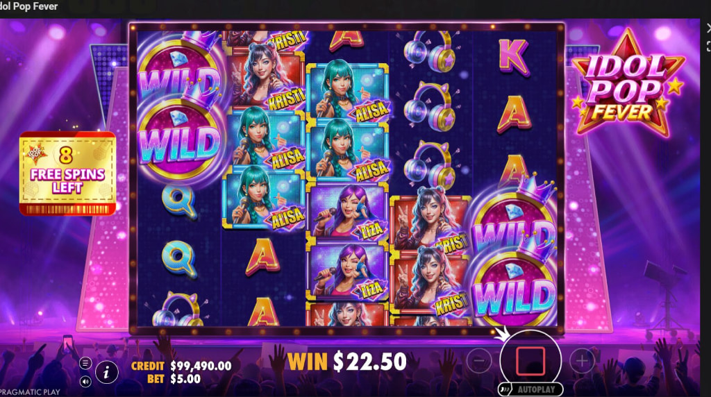 Screenshot from the free spins game of Idol Pop Fever