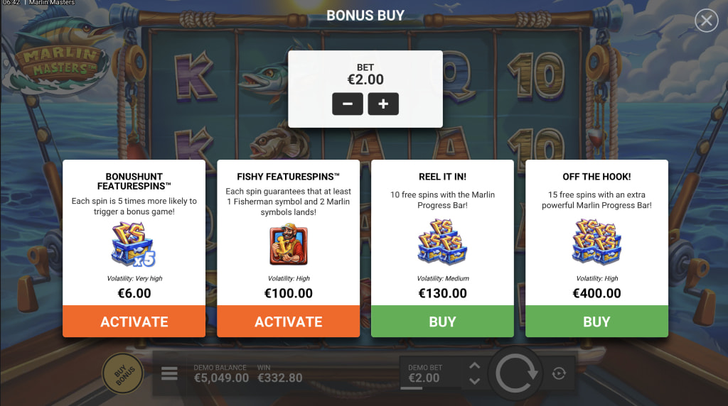 Skärmbild av bonusköp i Marlin Masters