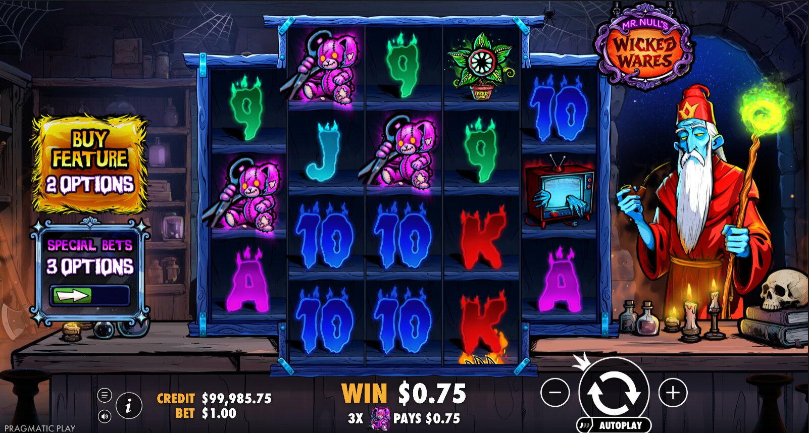 Screenshot from the New Mr Null's Wicked Wares Slot by Pragmatic Play
