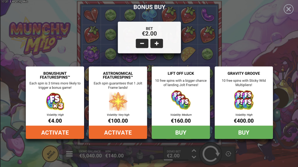 Skämrbild av bonusköp-funktionen i Munchy Milo slot