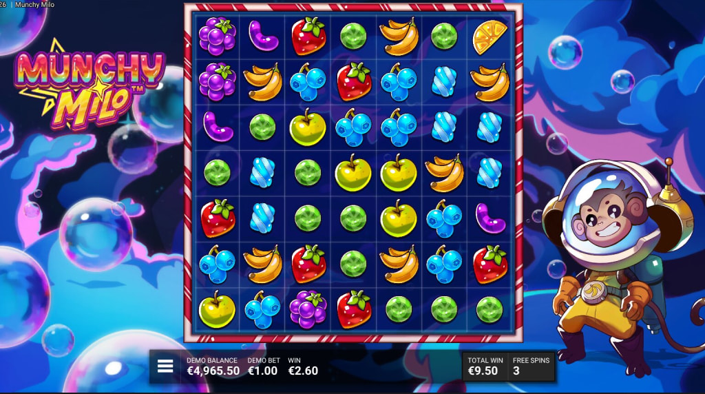 Screenshot from the Lift Off Luck Free Spins Feature of Munchy Milo