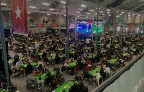 Rows of Poker Tables Seen from Above at the 2025 Irish Poker Open.