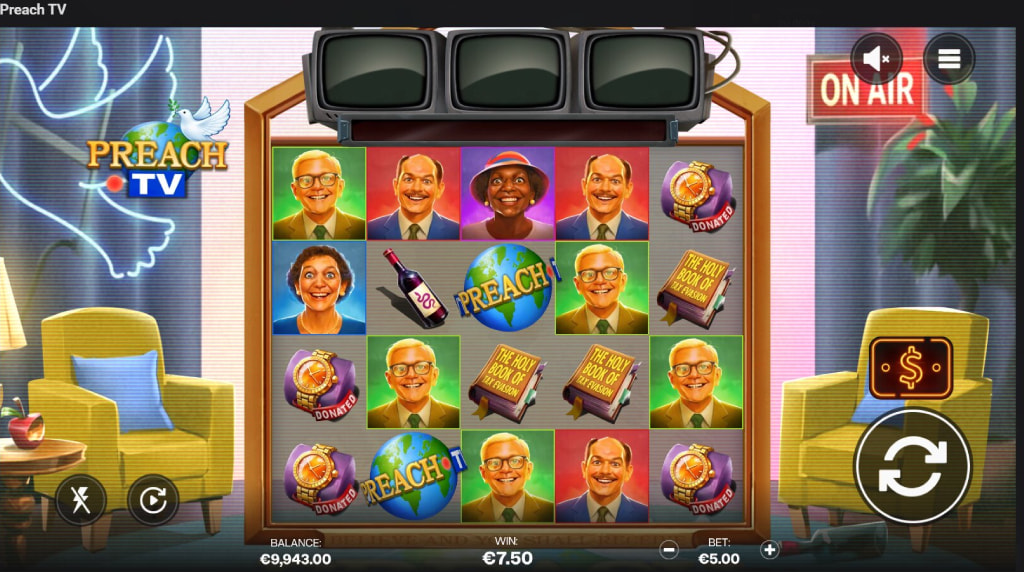 Screenshot from the New Preach TV Slot by Shady Lady