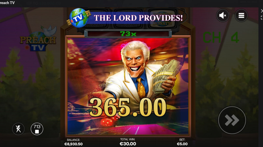 Screenshot from the free spins of Preach TV