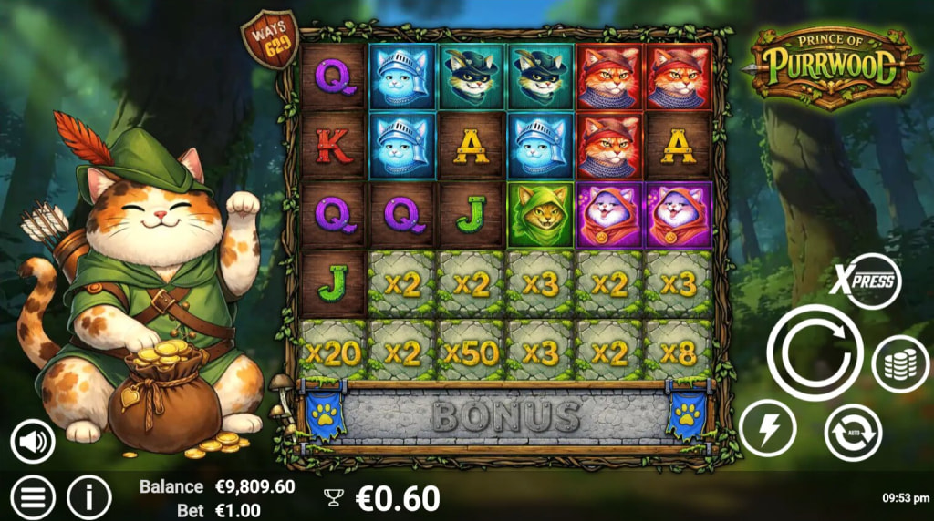 Screenshot from the New Prince of Purrwood Slot by AvatarUX