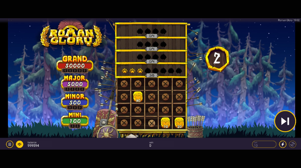 Screenshot from the Fireball Bonus Game of Roman Glory