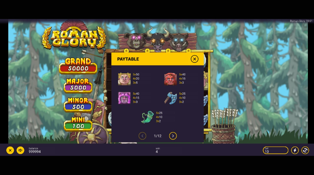 Screenshot from the Paytable of Roman Glory