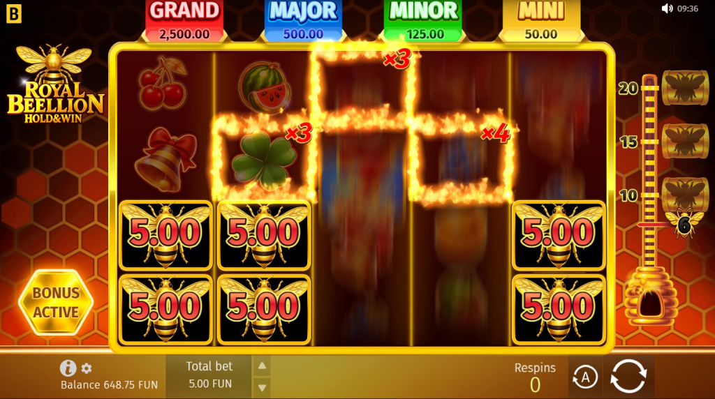 Screenshot from the Hold and Win Bonus of Royal Beellion