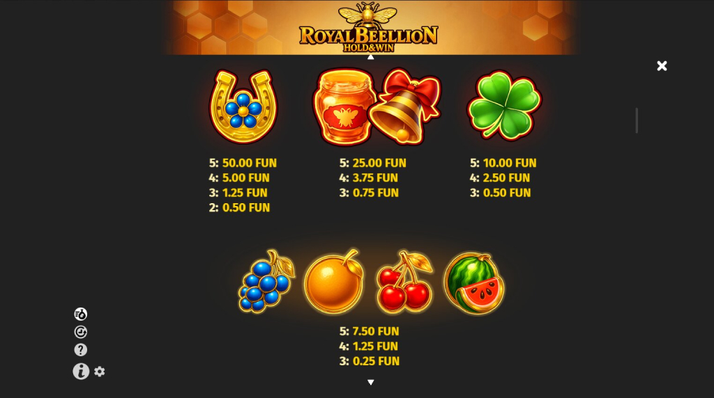 Screenshot from the Paytable of Royal Beellion