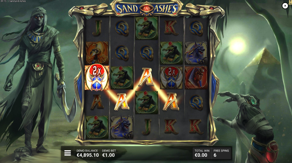Screenshot from the Desert Fury Free Spins Round of Sand and Ashes