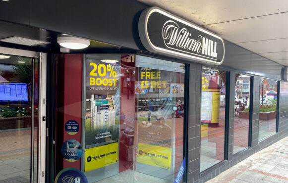 A William Hill betting shop window pictured in 2025.