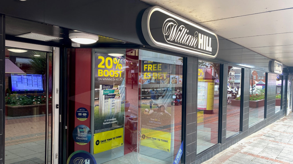 A William Hill betting shop window pictured in 2025.