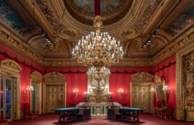 Two Roulette Wheels Inside an Elaborate Baden-Baden Casino Room