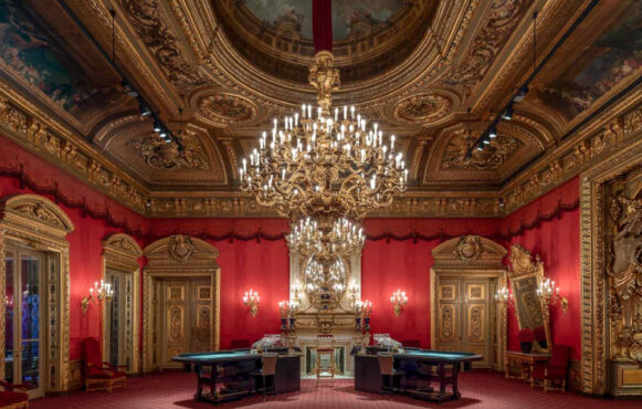 Two Roulette Wheels Inside an Elaborate Baden-Baden Casino Room