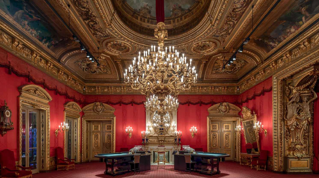 Two Roulette Wheels Inside an Elaborate Baden-Baden Casino Room