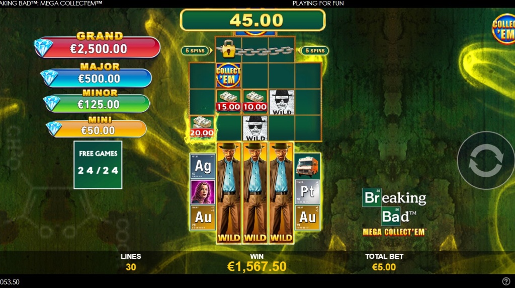 Screenshot from the free spins game of Breaking Bad Mega Collect 'em 
