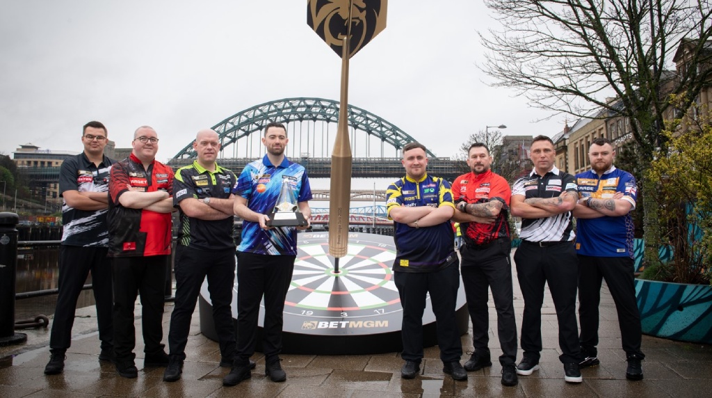 The Eight Players Contesting Darts' 2026 Premier League Pose in a Group Photo